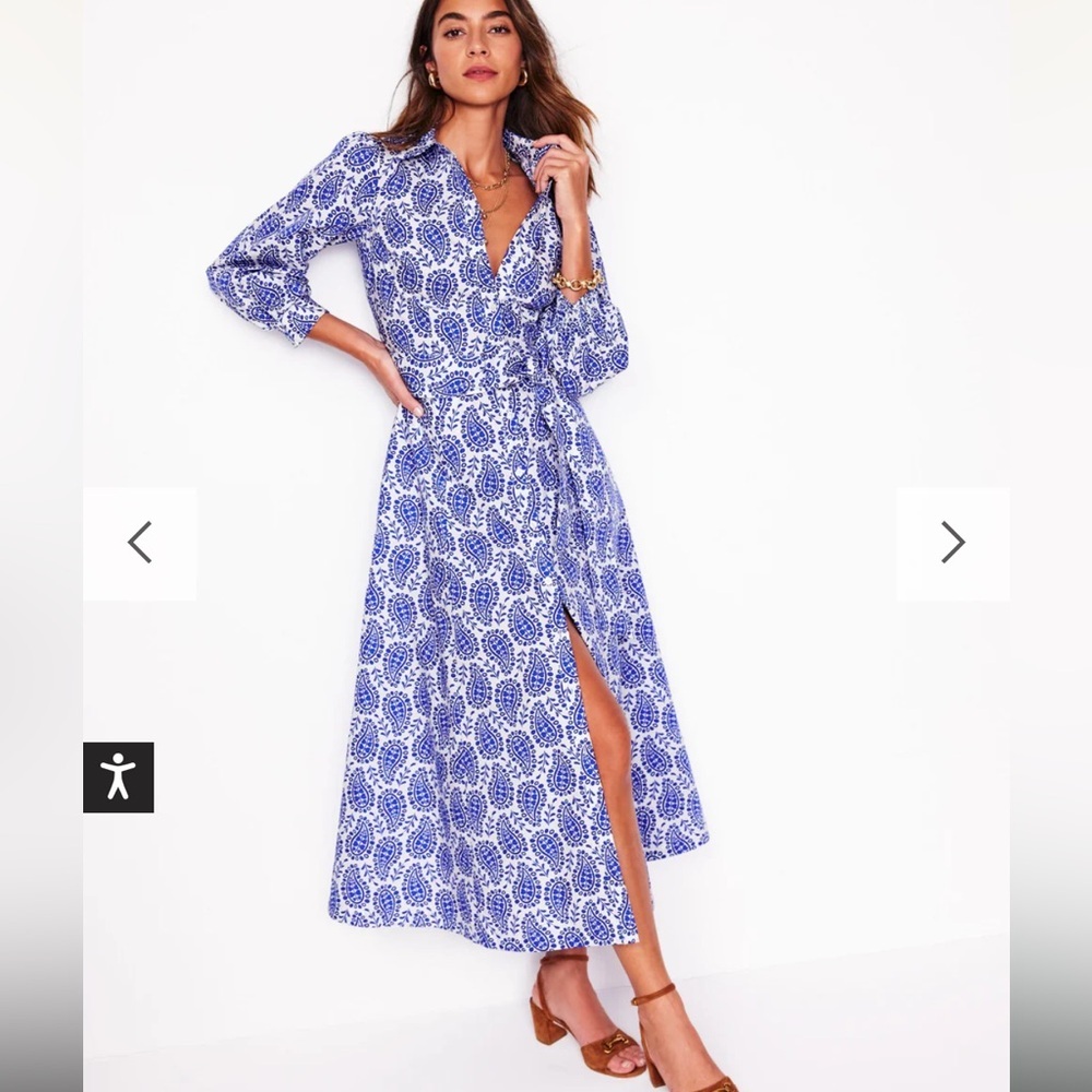 Boden Clara Cotton Shirt Dress 20/22 Bright Blue, Paisley Heart NWT
